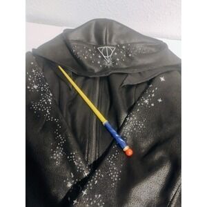 Black HP Wizard Witch Deathly Hallows Faux Suede Goth Punk Embroidered Coat 2XL